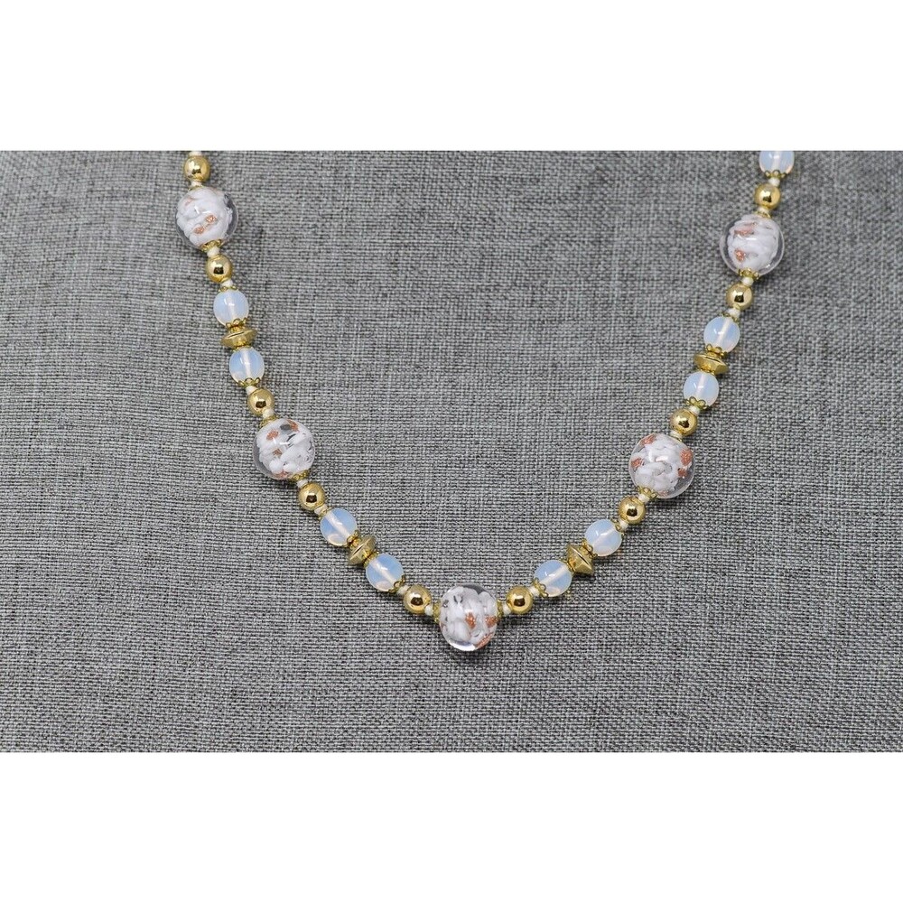 Mirano Glass Necklace foil Gold tone beaded beads 24" - Picture 6 of 7